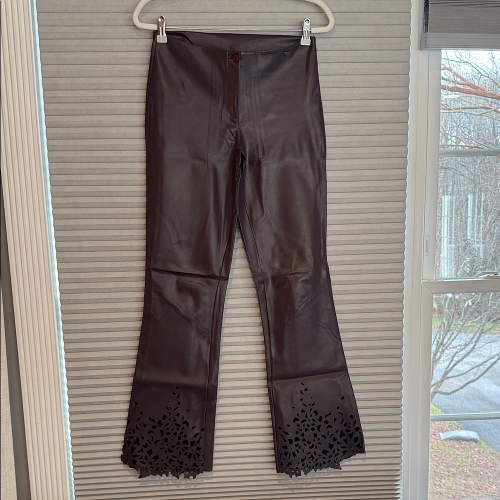 AXARA Brown Faux Leather Pants with Lace Hem - size 4